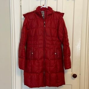 Eddie Bauer Premium Quality Goose Down long puffy coat - red, medium